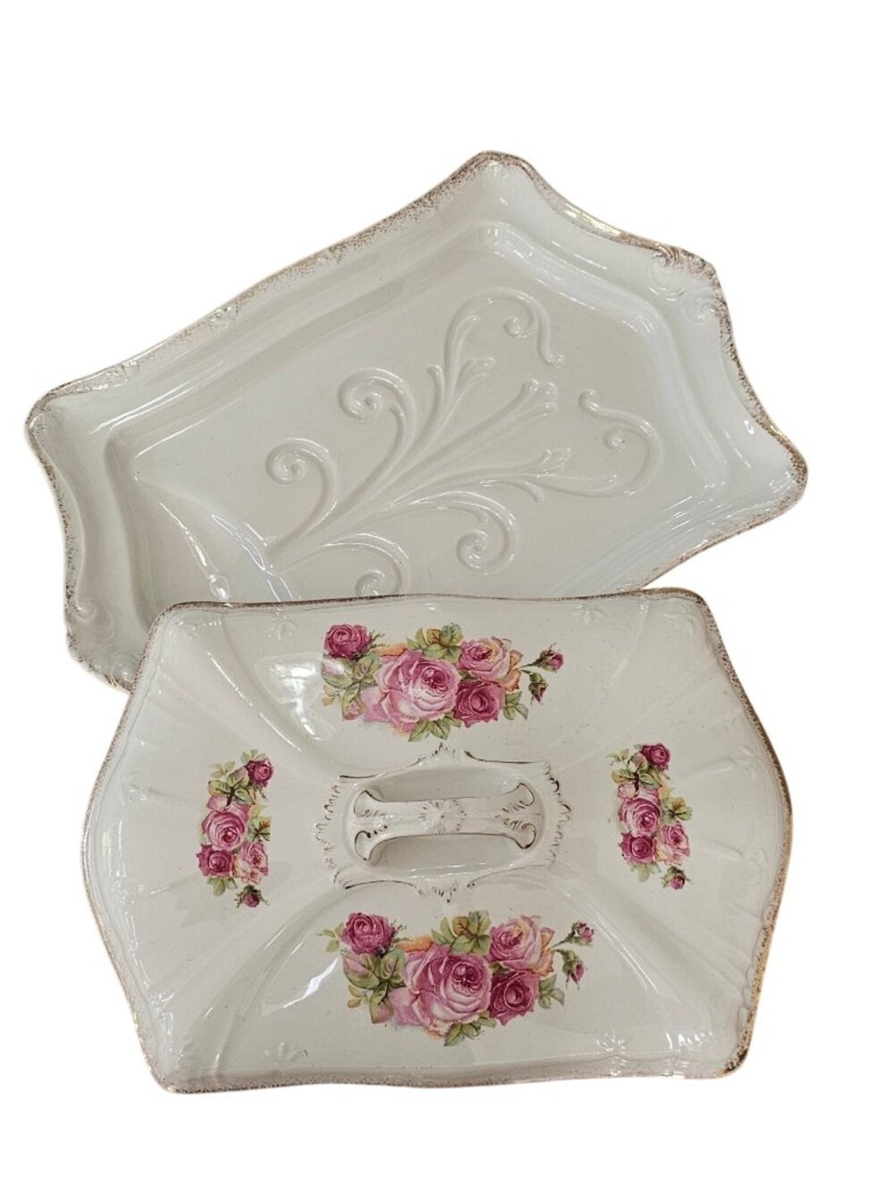 1920s Floral Porcelain Covered Meat Dish Antique Franz Anton Mehlem Bonn German - Picture 3 of 16